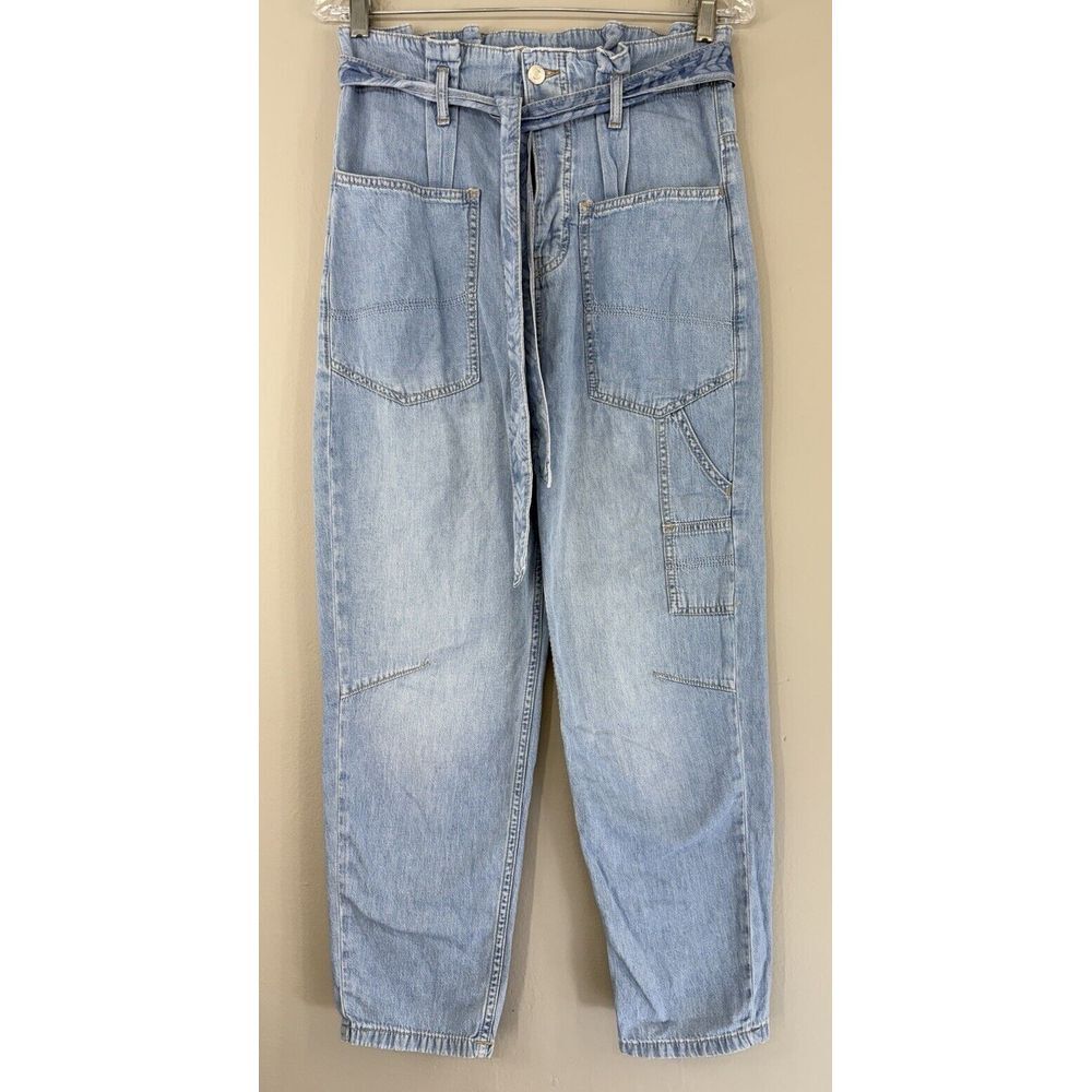 We‎ The Free Chambray Baggy Utility Pants Sz 25 Free People High Rise Tie Belt
